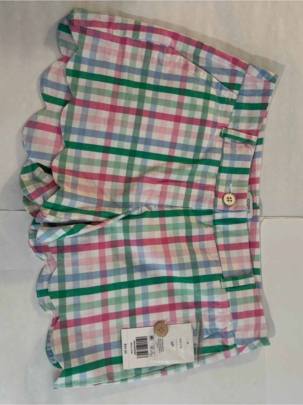 crown & ivy Pastel Plaid Scallop Hem Shorts - Pink, Green, Blue